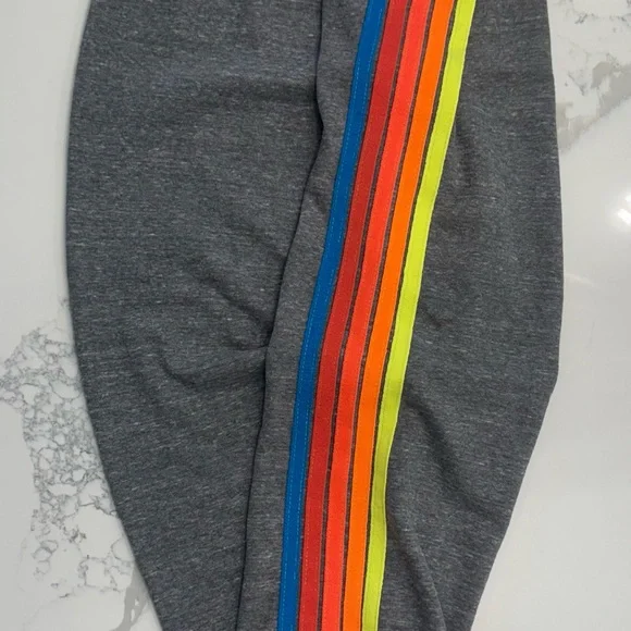 Aviator Nation Gray Track Pants with Rainbow Stripes - Picture 3 of 5